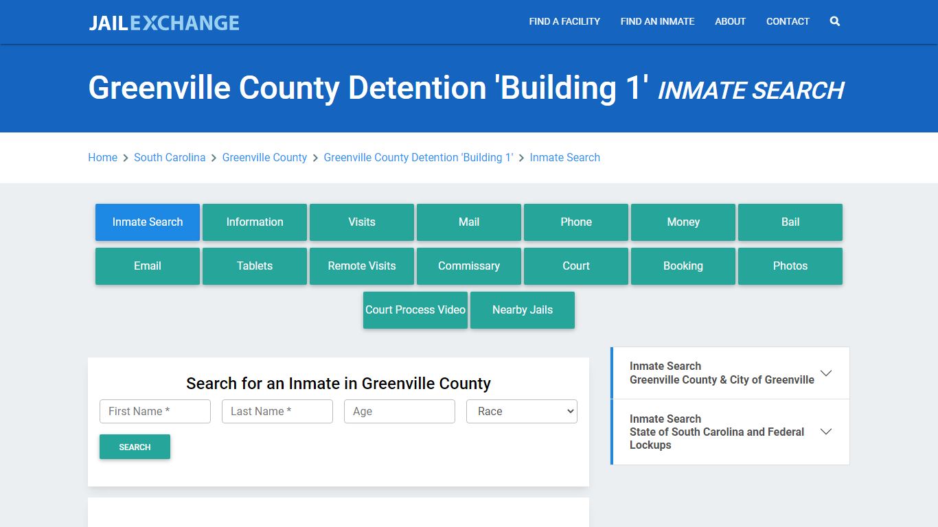 Greenville County Detention 'Building 1' Inmate Search